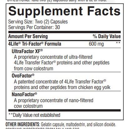 TF Tri-Factor supplement facts