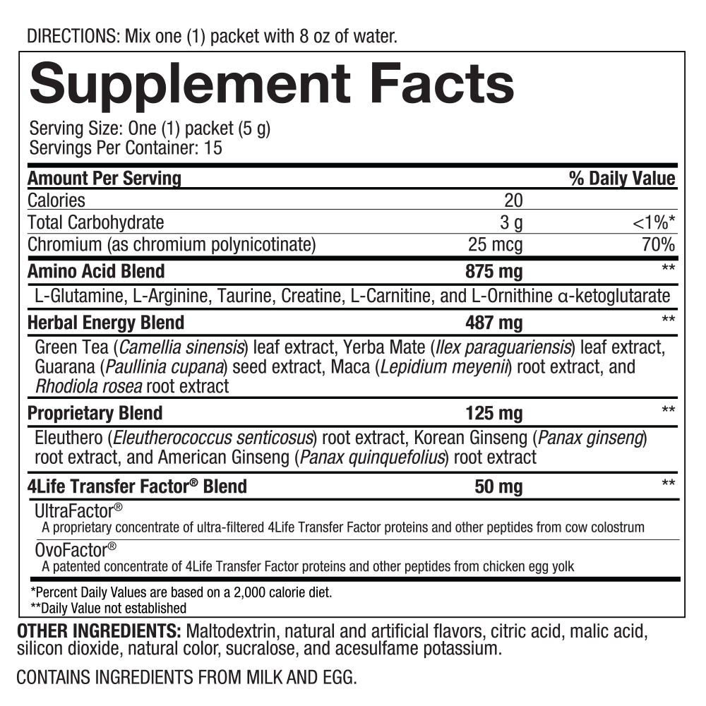 Supplement facts Energy Go Stix