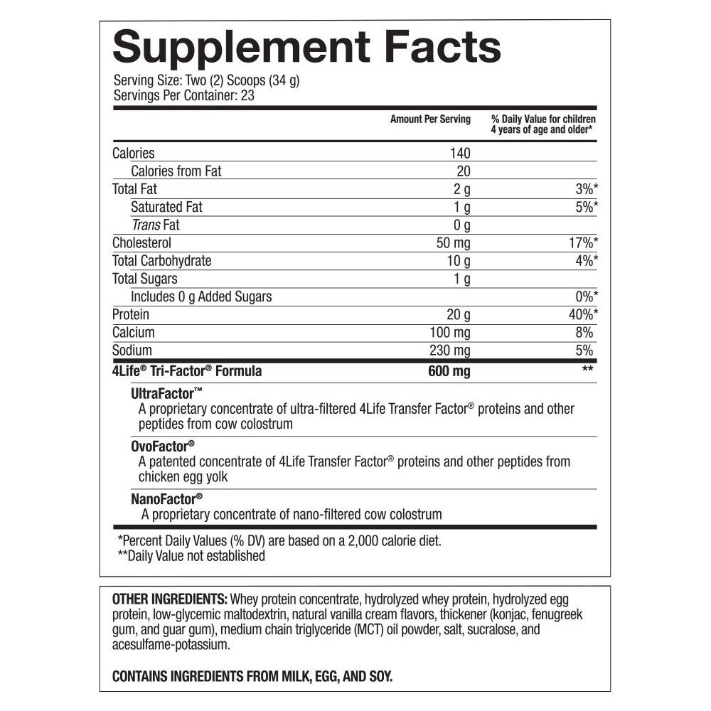 Supplement facts Pro-TF