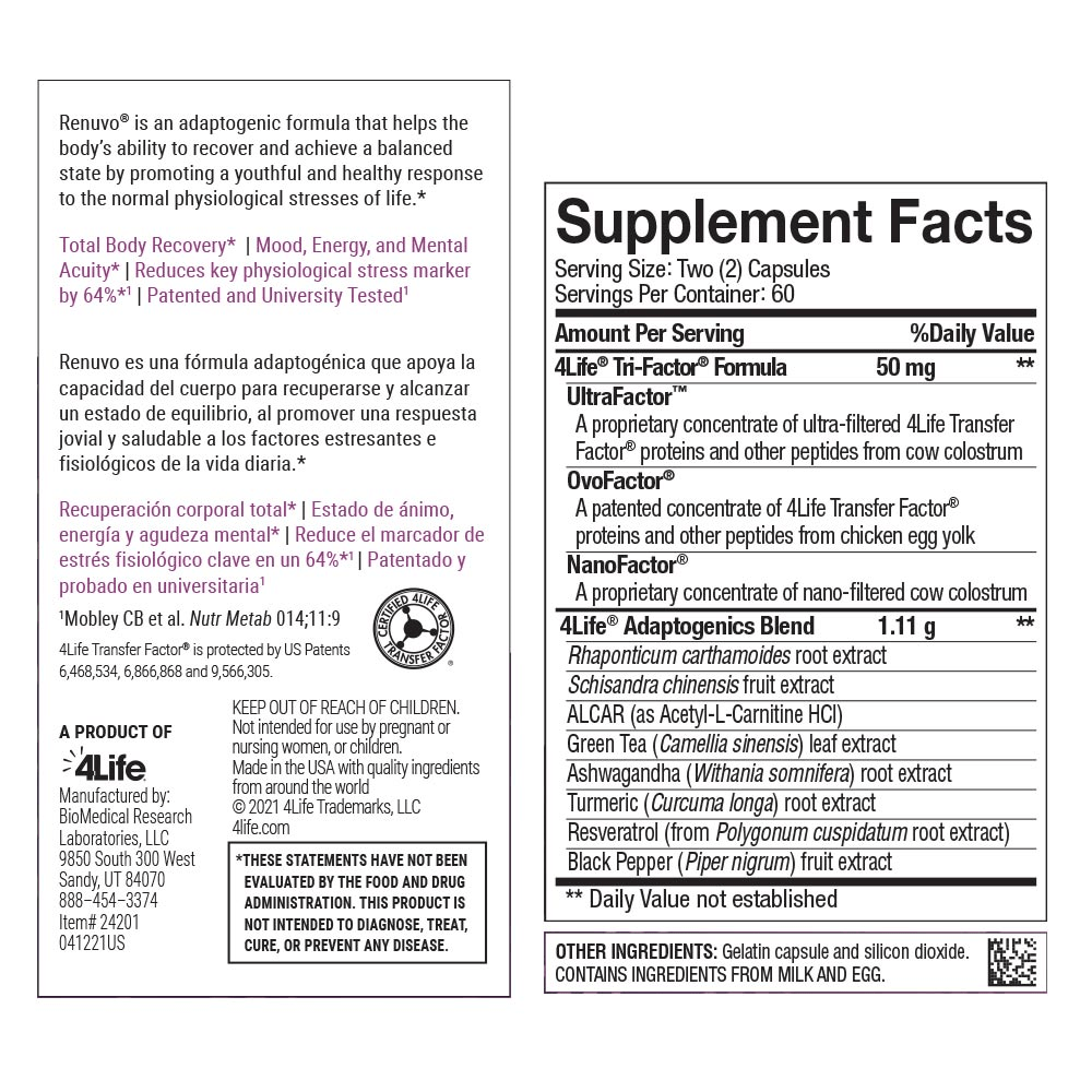 Supplement facts renuvo